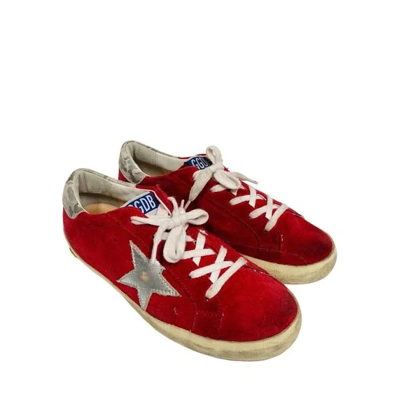 GOLDEN GOOSE Red Suede Superstar Camouflage Heel Kids Sneakers